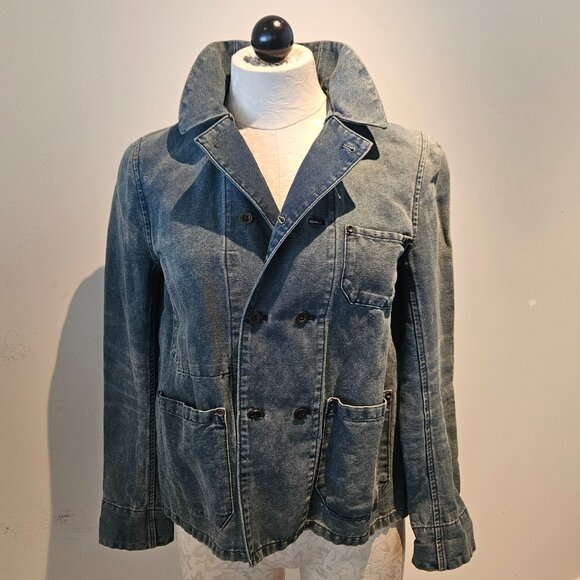 NWOT Ralph Lauren Linen Blend Double Breasted Distressed Denim Jacket, XS - Picture 3 of 9